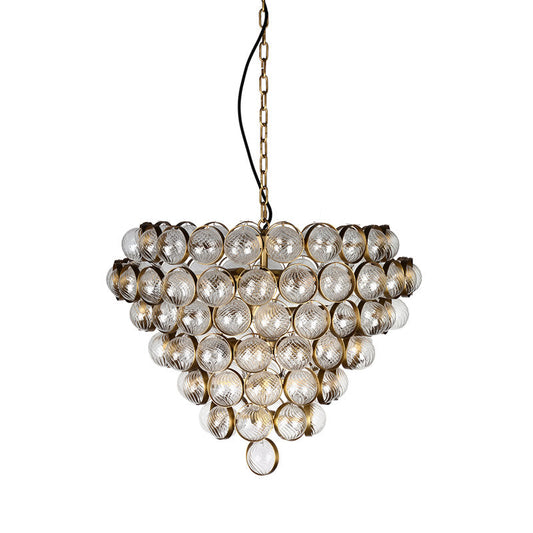 Aged Brass and Textured Glass Bouquet Style Large Chandelier