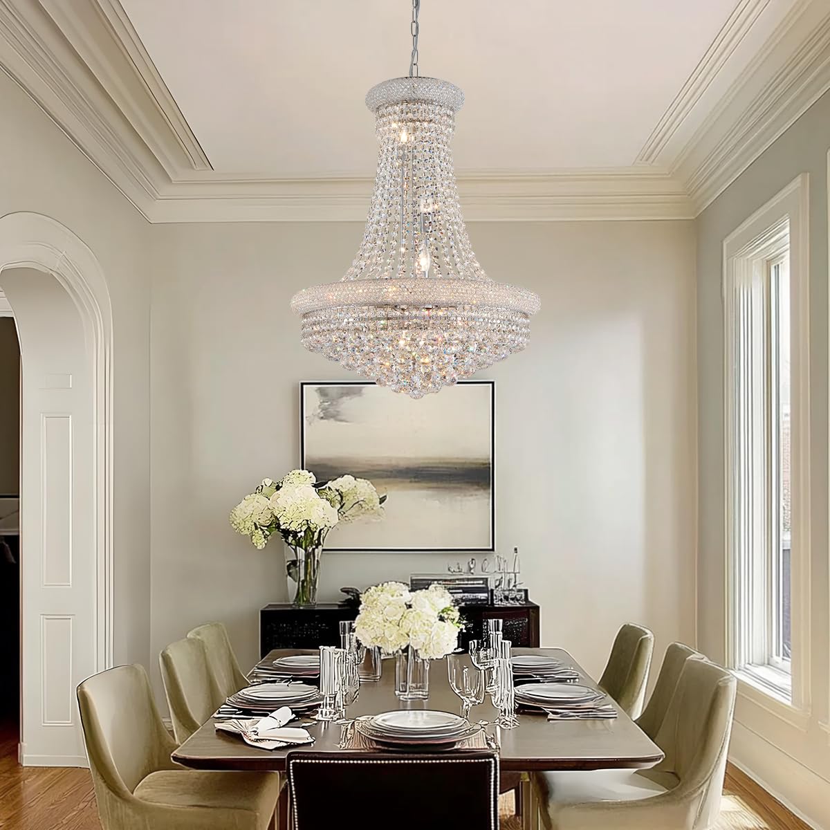 19-Lights High Ceiling Chandelier Modern Gold Crystal Chandeliers Large Foyer Chandelier Fixtures for Staircase Living Room Hallway Entryway