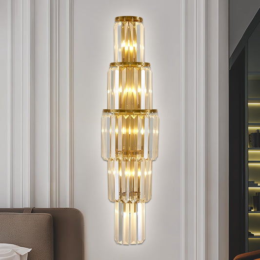29.5 inch Modern Wall Sconce Contemporary Crystal Wall Sconce 5-Light Gold Bathroom Light Fixtures for Bedroom Hallway Living Room