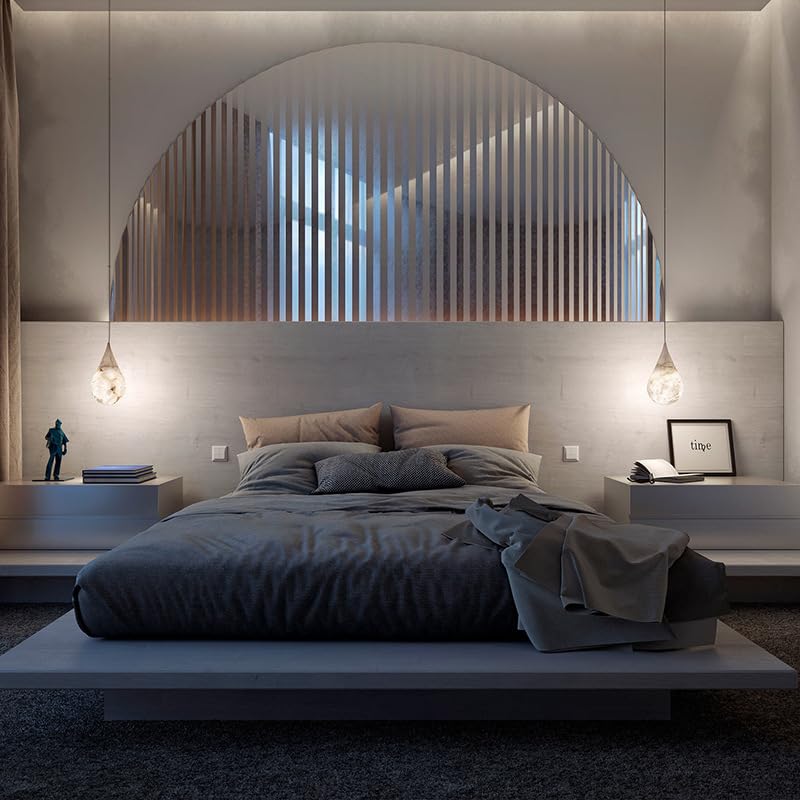 Luxury Alabaster Pendant Light 18cm Brass and Copper Natural Stone Hanging Lamp for Dining Room and Kitchen Island