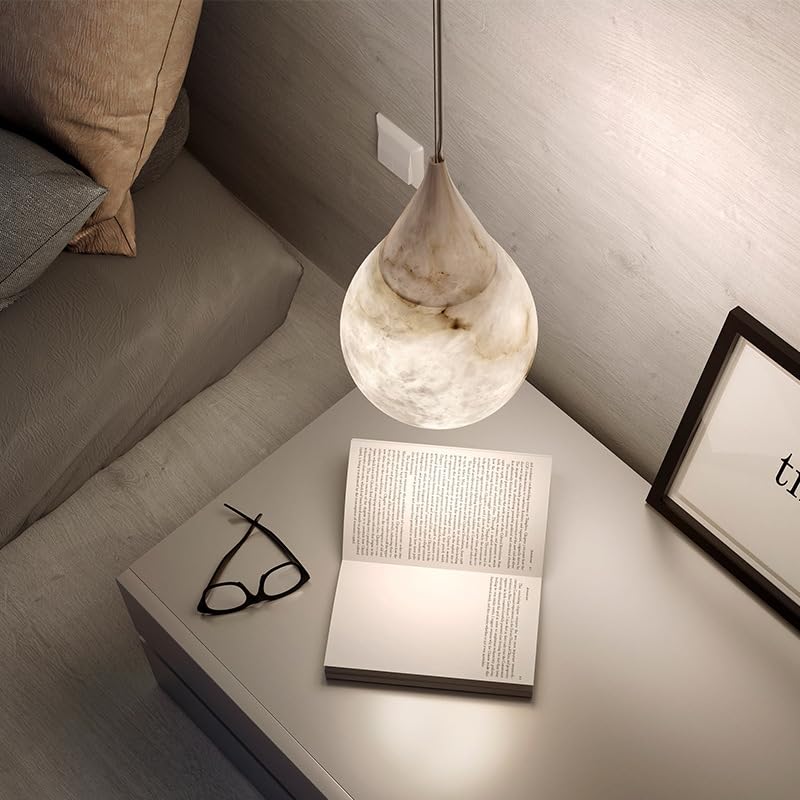 Luxury Alabaster Pendant Light 18cm Brass and Copper Natural Stone Hanging Lamp for Dining Room and Kitchen Island