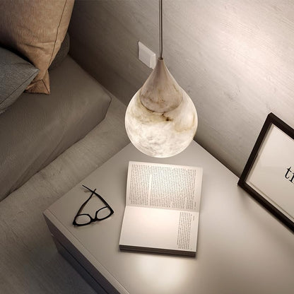 Luxury Alabaster Pendant Light 18cm Brass and Copper Natural Stone Hanging Lamp for Dining Room and Kitchen Island