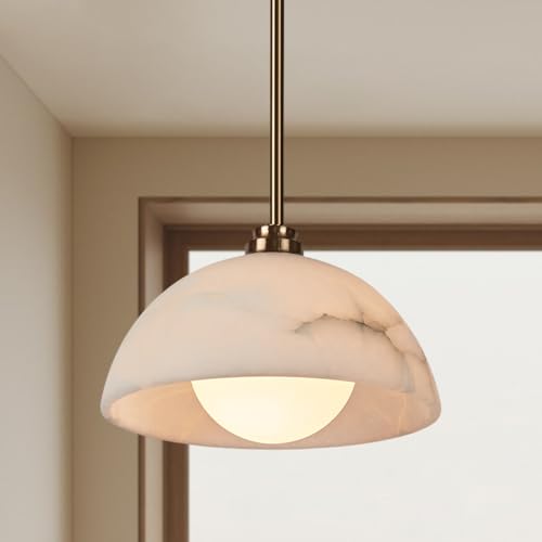 Alabaster Small Dome Pendant Light Natural Stone Organic Hanging Lamp for Kitchen and Dining