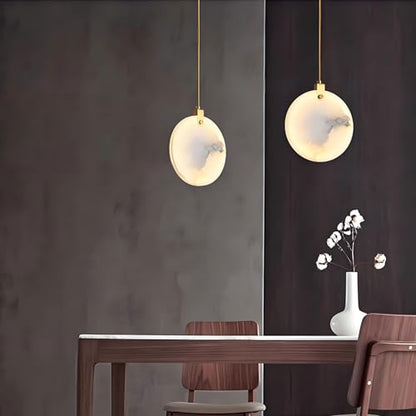 Luxury Alabaster Ring Pendant Light Black Finish Natural Stone for Bedroom