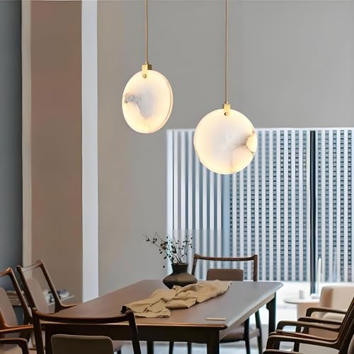 Luxury Alabaster Ring Pendant Light Black Finish Natural Stone for Bedroom