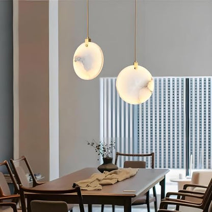 Luxury Alabaster Ring Pendant Light Black Finish Natural Stone for Bedroom