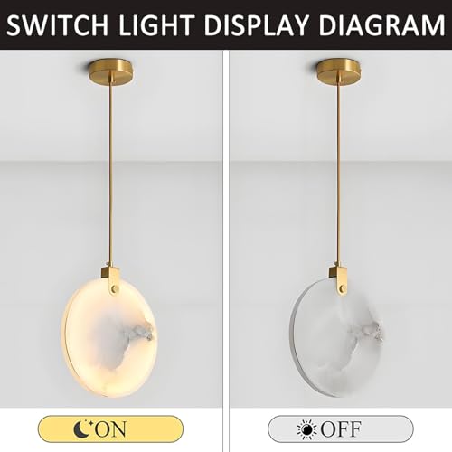 Luxury Alabaster Ring Pendant Light Black Finish Natural Stone for Bedroom