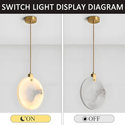 Luxury Alabaster Ring Pendant Light Black Finish Natural Stone for Bedroom