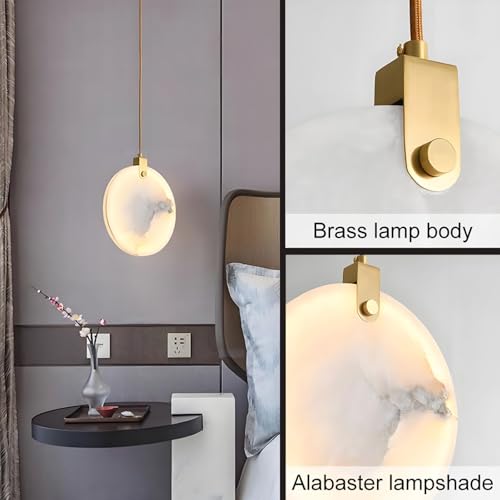 Luxury Alabaster Ring Pendant Light Black Finish Natural Stone for Bedroom
