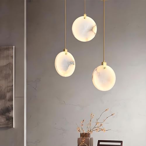 Luxury Alabaster Ring Pendant Light Black Finish Natural Stone for Bedroom