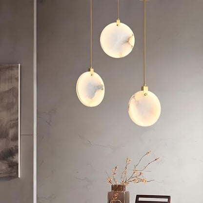 Luxury Alabaster Ring Pendant Light Black Finish Natural Stone for Bedroom