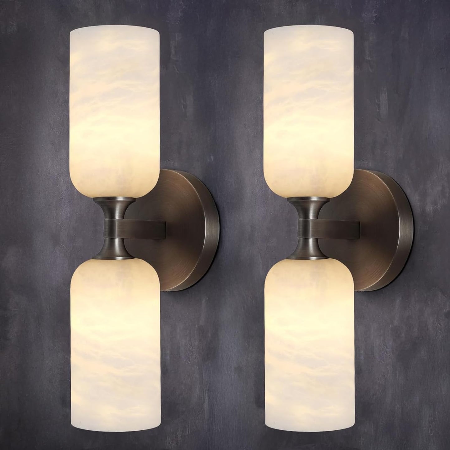 Alabaster Wall Sconce 14in Antique Brass Modern