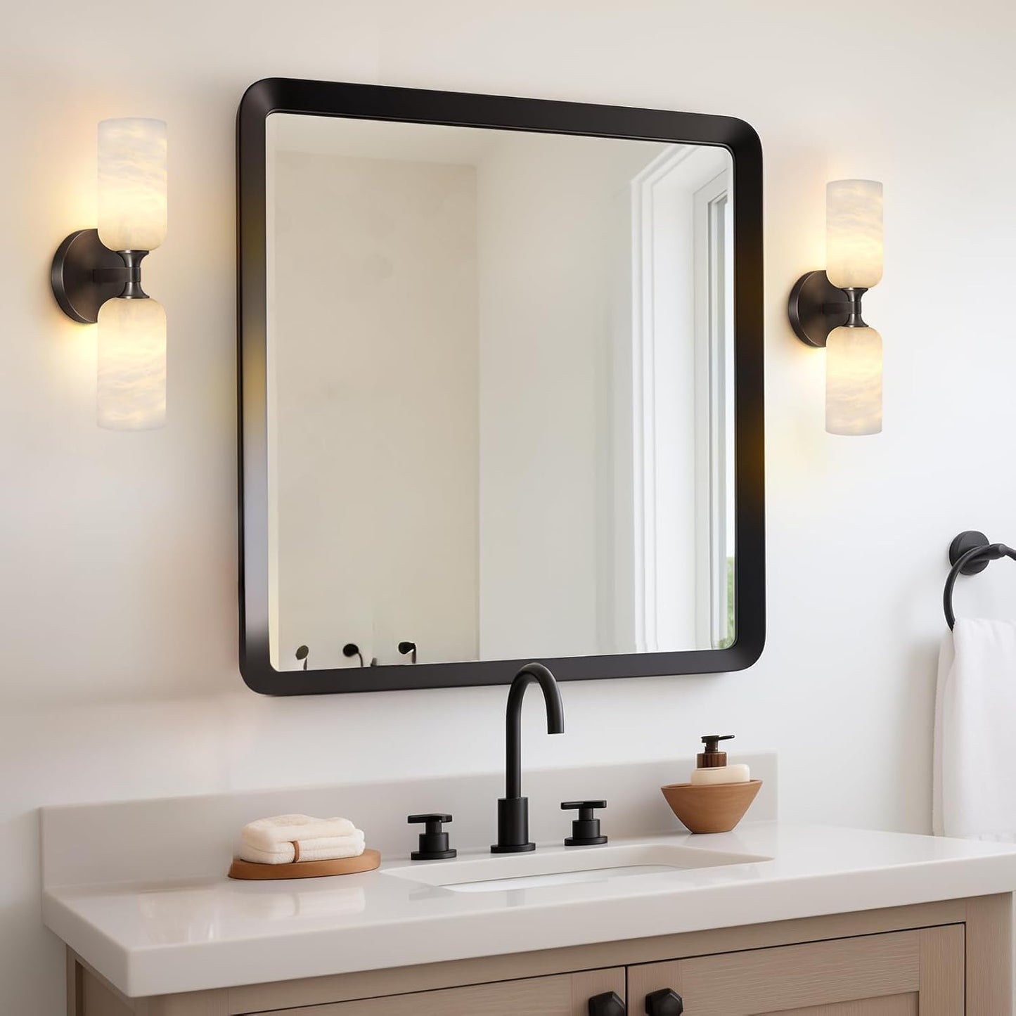 Alabaster Wall Sconce 14in Antique Brass Modern