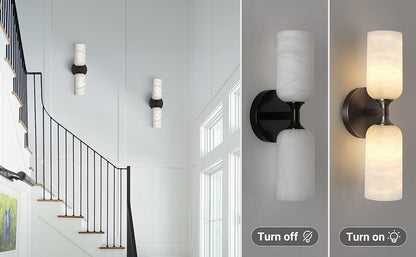 Alabaster Wall Sconce 14in Antique Brass Modern