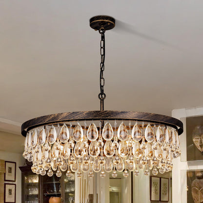 Luxury Bronze Crystal Chandelier 6 Light Modern Pendant for Dining Room and Living Room