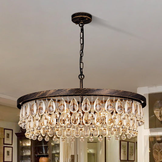 Luxury Bronze Crystal Chandelier 6 Light Modern Pendant for Dining Room and Living Room