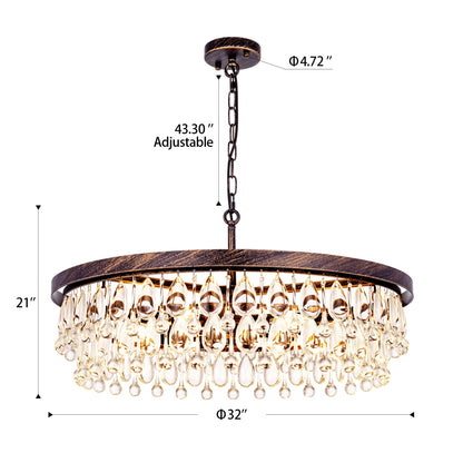 Luxury Bronze Crystal Chandelier 6 Light Modern Pendant for Dining Room and Living Room