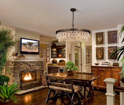 Luxury Bronze Crystal Chandelier 6 Light Modern Pendant for Dining Room and Living Room