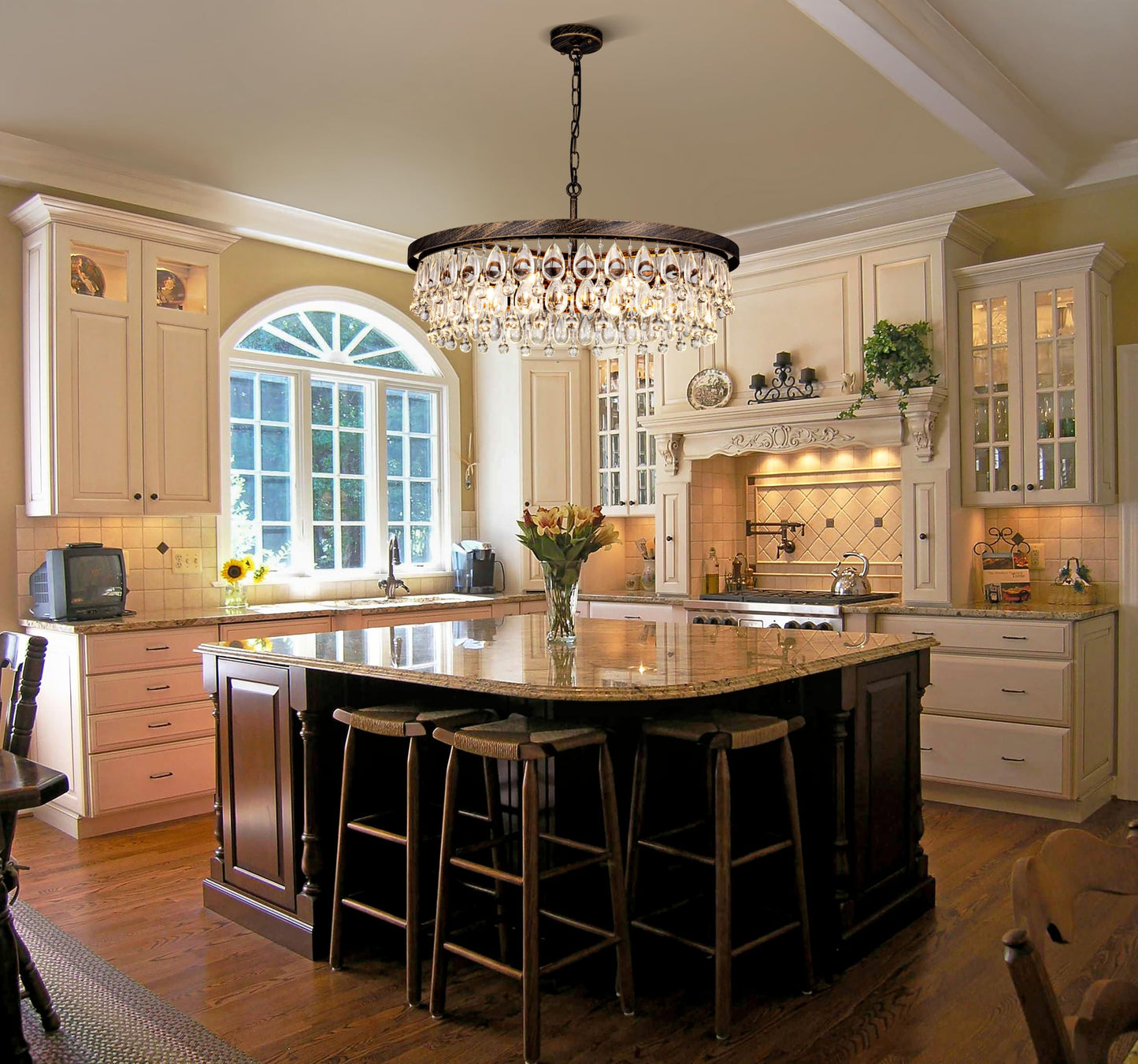 Luxury Bronze Crystal Chandelier 6 Light Modern Pendant for Dining Room and Living Room