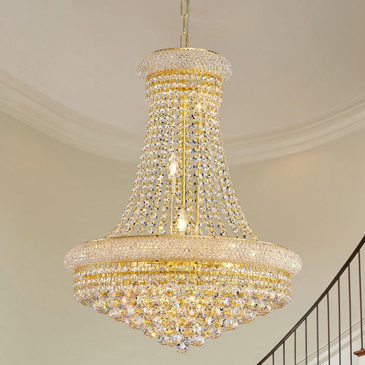 19-Lights High Ceiling Chandelier Modern Gold Crystal Chandeliers Large Foyer Chandelier Fixtures for Staircase Living Room Hallway Entryway