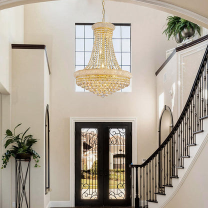 19-Lights High Ceiling Chandelier Modern Gold Crystal Chandeliers Large Foyer Chandelier Fixtures for Staircase Living Room Hallway Entryway