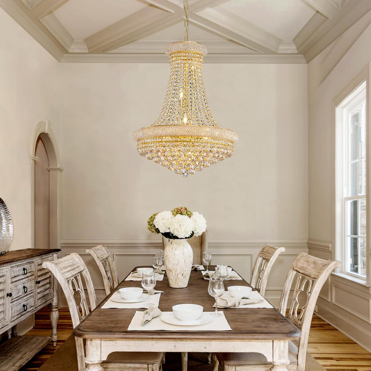 19-Lights High Ceiling Chandelier Modern Gold Crystal Chandeliers Large Foyer Chandelier Fixtures for Staircase Living Room Hallway Entryway