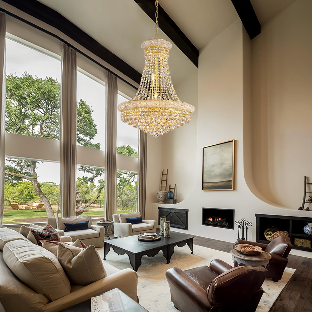 19-Lights High Ceiling Chandelier Modern Gold Crystal Chandeliers Large Foyer Chandelier Fixtures for Staircase Living Room Hallway Entryway