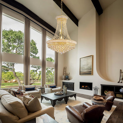 19-Lights High Ceiling Chandelier Modern Gold Crystal Chandeliers Large Foyer Chandelier Fixtures for Staircase Living Room Hallway Entryway