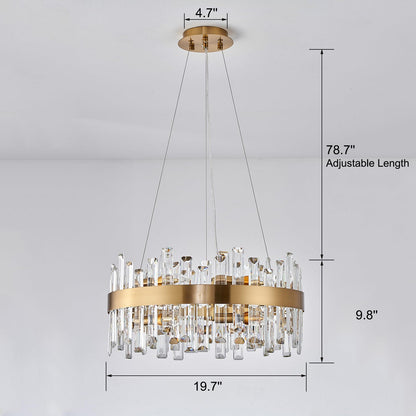 Luxury Round Crystal Chandelier Black 12 Light Adjustable Pendant