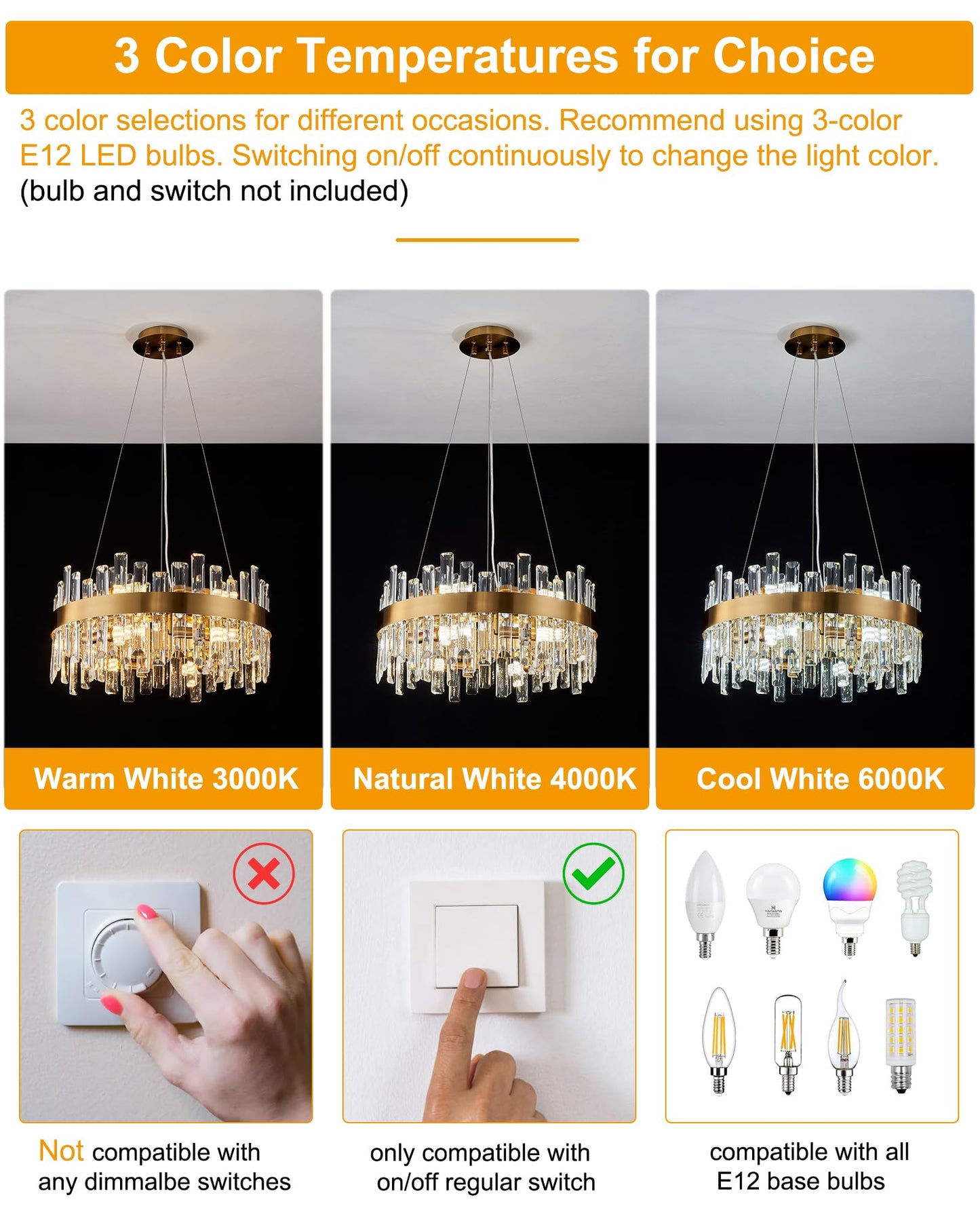 Luxury Round Crystal Chandelier Black 12 Light Adjustable Pendant