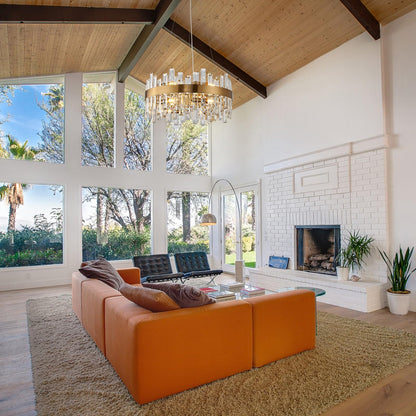 Luxury Round Crystal Chandelier Black 12 Light Adjustable Pendant