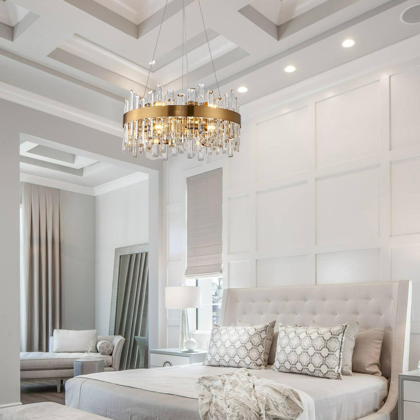 Luxury Round Crystal Chandelier Black 12 Light Adjustable Pendant