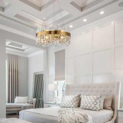 Luxury Round Crystal Chandelier Black 12 Light Adjustable Pendant