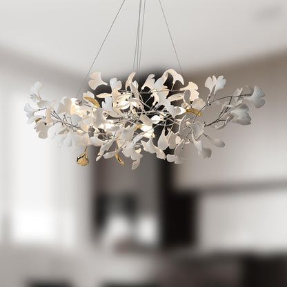 Luxury Branch Chandelier Ceramic Leaf Brass Rectangular Hanging Light for Dining Room