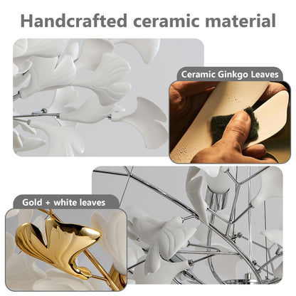 Luxury Branch Chandelier Ceramic Leaf Brass Rectangular Hanging Light for Dining Room