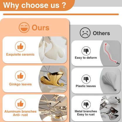 Luxury Branch Chandelier Ceramic Leaf Brass Rectangular Hanging Light for Dining Room