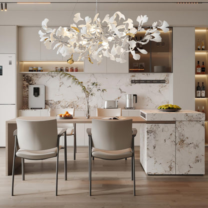 Luxury Branch Chandelier Ceramic Leaf Brass Rectangular Hanging Light for Dining Room