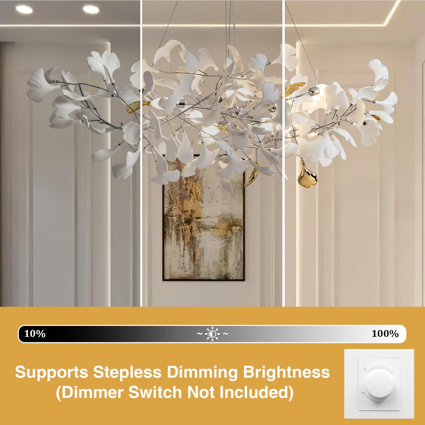 Luxury Branch Chandelier Ceramic Leaf Brass Rectangular Hanging Light for Dining Room