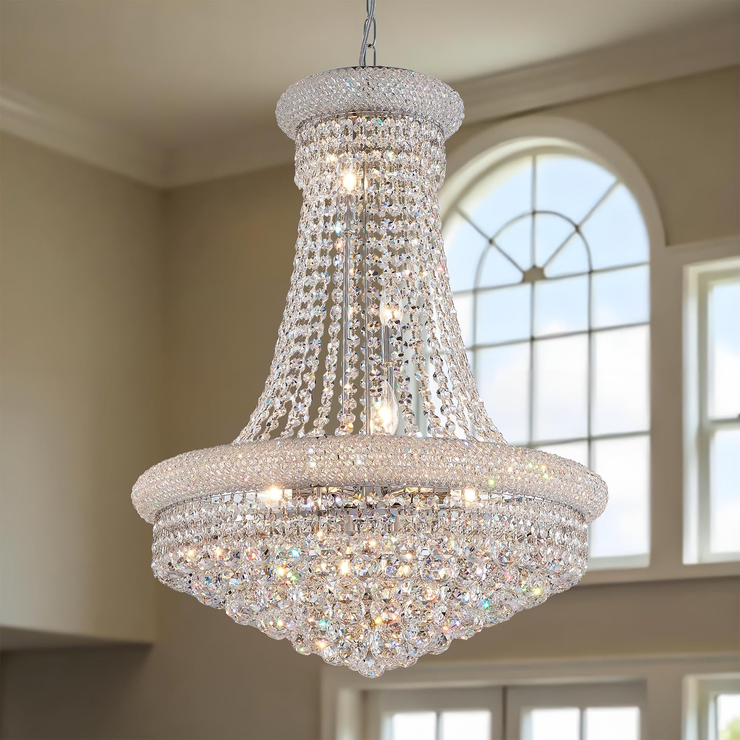19-Lights High Ceiling Chandelier Modern Gold Crystal Chandeliers Large Foyer Chandelier Fixtures for Staircase Living Room Hallway Entryway