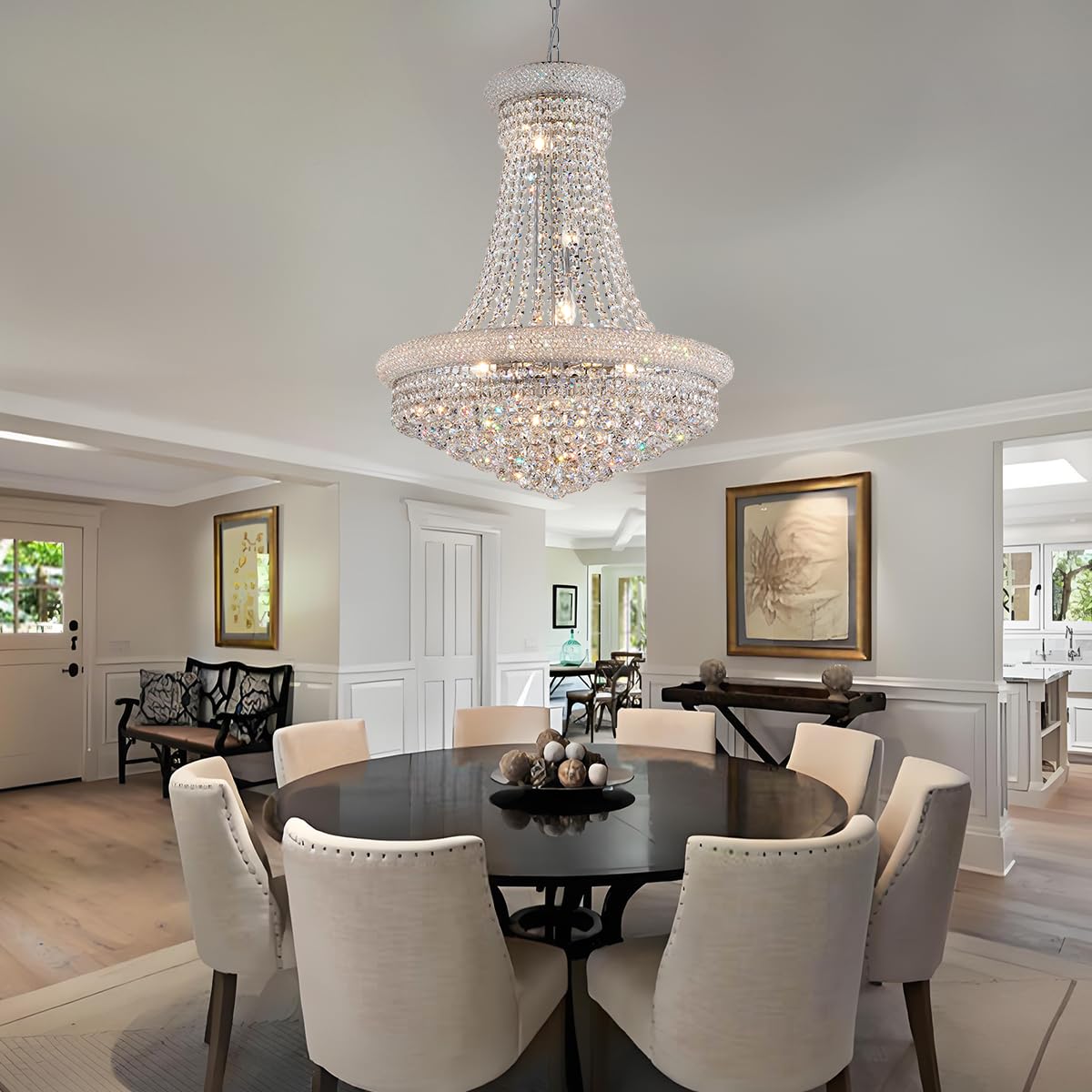 19-Lights High Ceiling Chandelier Modern Gold Crystal Chandeliers Large Foyer Chandelier Fixtures for Staircase Living Room Hallway Entryway