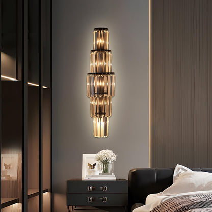 29.5 inch Modern Wall Sconce Contemporary Crystal Wall Sconce 5-Light Gold Bathroom Light Fixtures for Bedroom Hallway Living Room