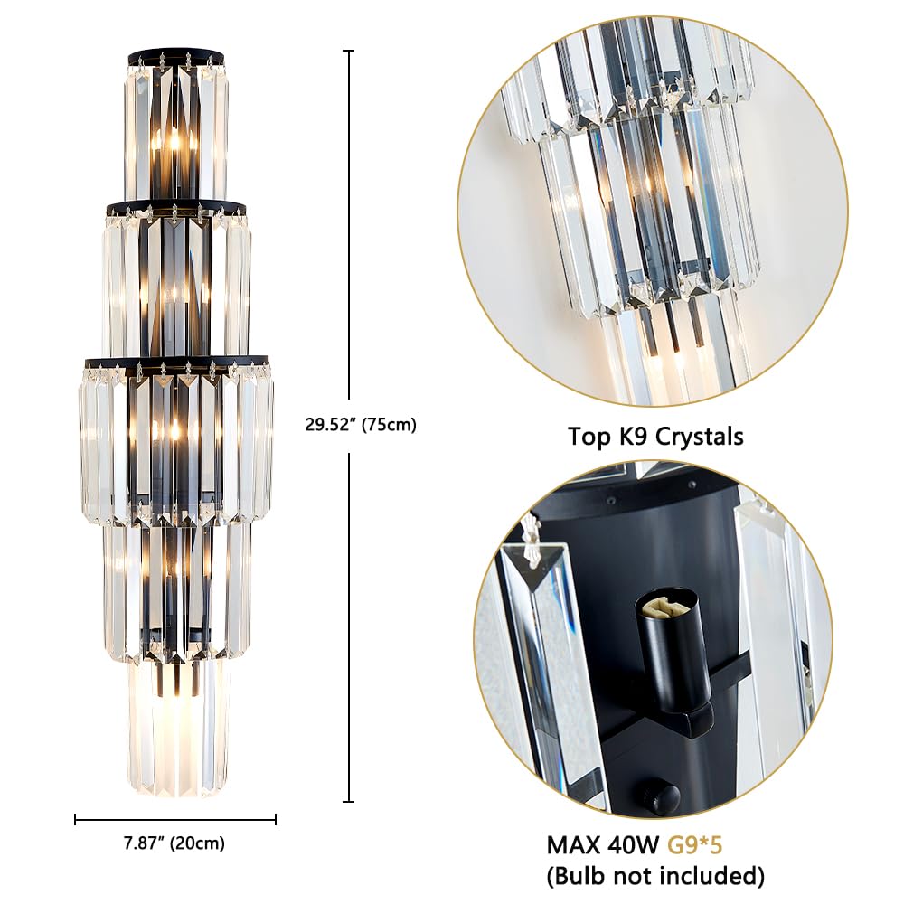 29.5 inch Modern Wall Sconce Contemporary Crystal Wall Sconce 5-Light Gold Bathroom Light Fixtures for Bedroom Hallway Living Room