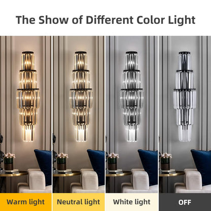 29.5 inch Modern Wall Sconce Contemporary Crystal Wall Sconce 5-Light Gold Bathroom Light Fixtures for Bedroom Hallway Living Room