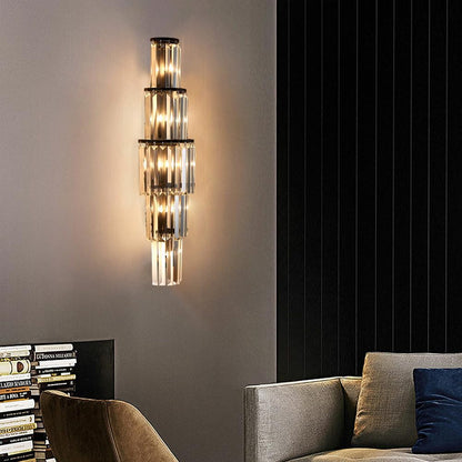 29.5 inch Modern Wall Sconce Contemporary Crystal Wall Sconce 5-Light Gold Bathroom Light Fixtures for Bedroom Hallway Living Room