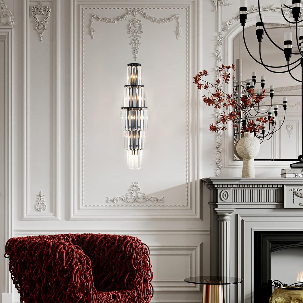 29.5 inch Modern Wall Sconce Contemporary Crystal Wall Sconce 5-Light Gold Bathroom Light Fixtures for Bedroom Hallway Living Room