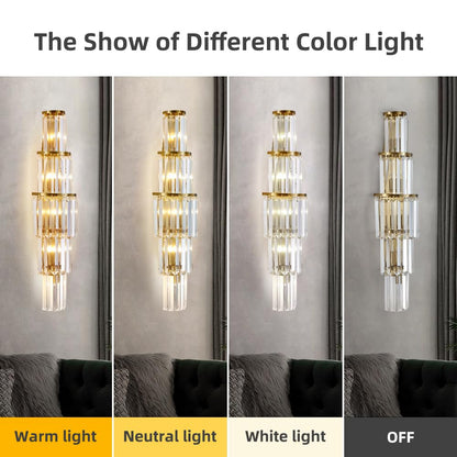 29.5 inch Modern Wall Sconce Contemporary Crystal Wall Sconce 5-Light Gold Bathroom Light Fixtures for Bedroom Hallway Living Room