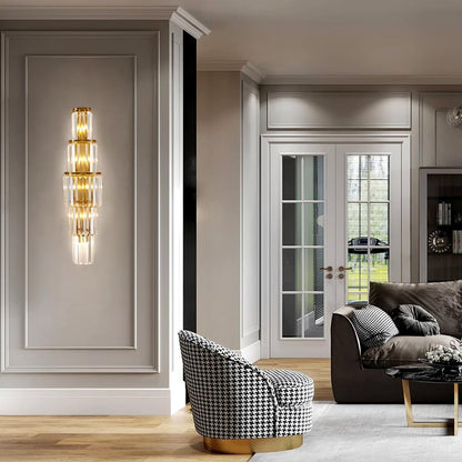 29.5 inch Modern Wall Sconce Contemporary Crystal Wall Sconce 5-Light Gold Bathroom Light Fixtures for Bedroom Hallway Living Room